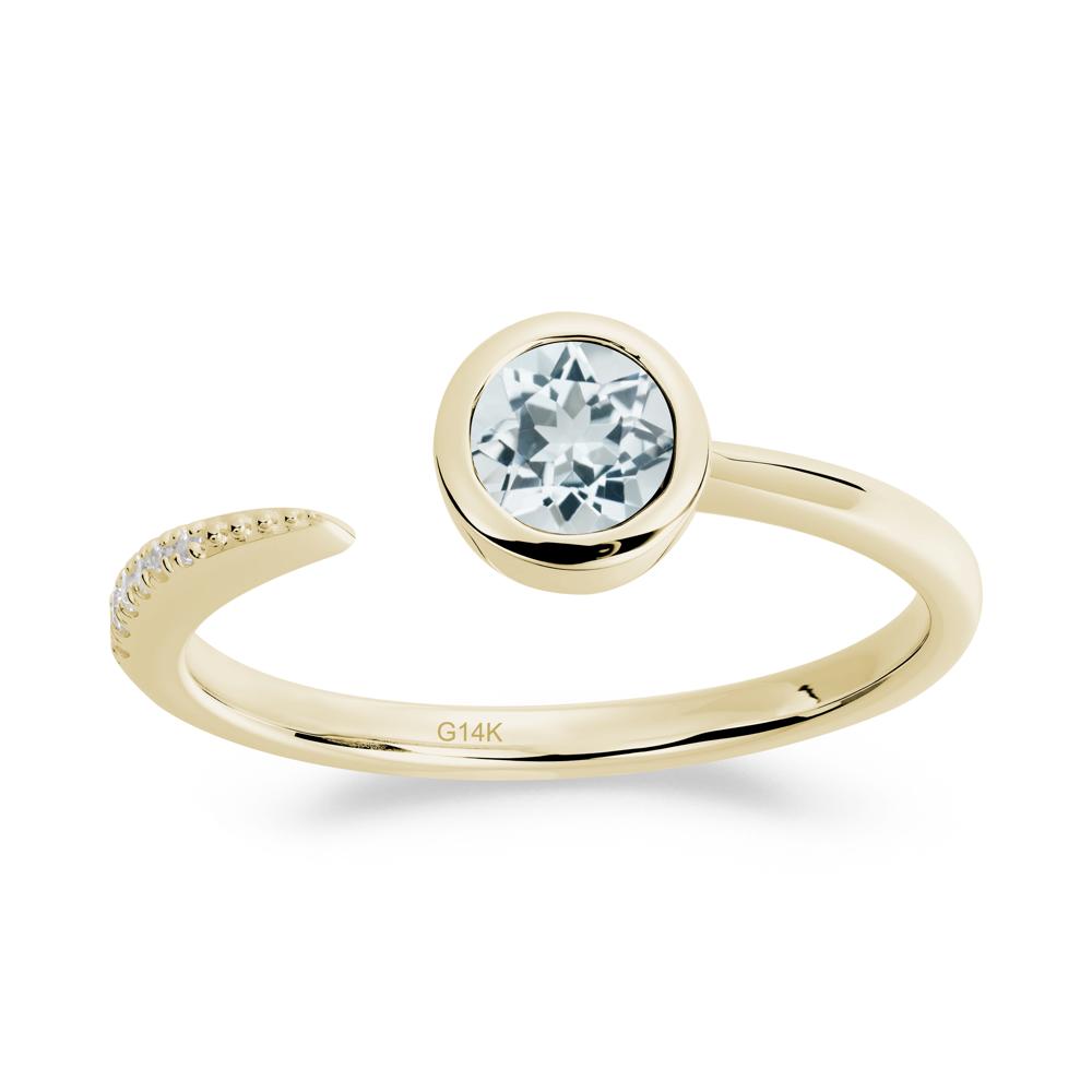 Bezel Set Round Aquamarine Open Ring - LUO Jewelry #metal_14k yellow gold