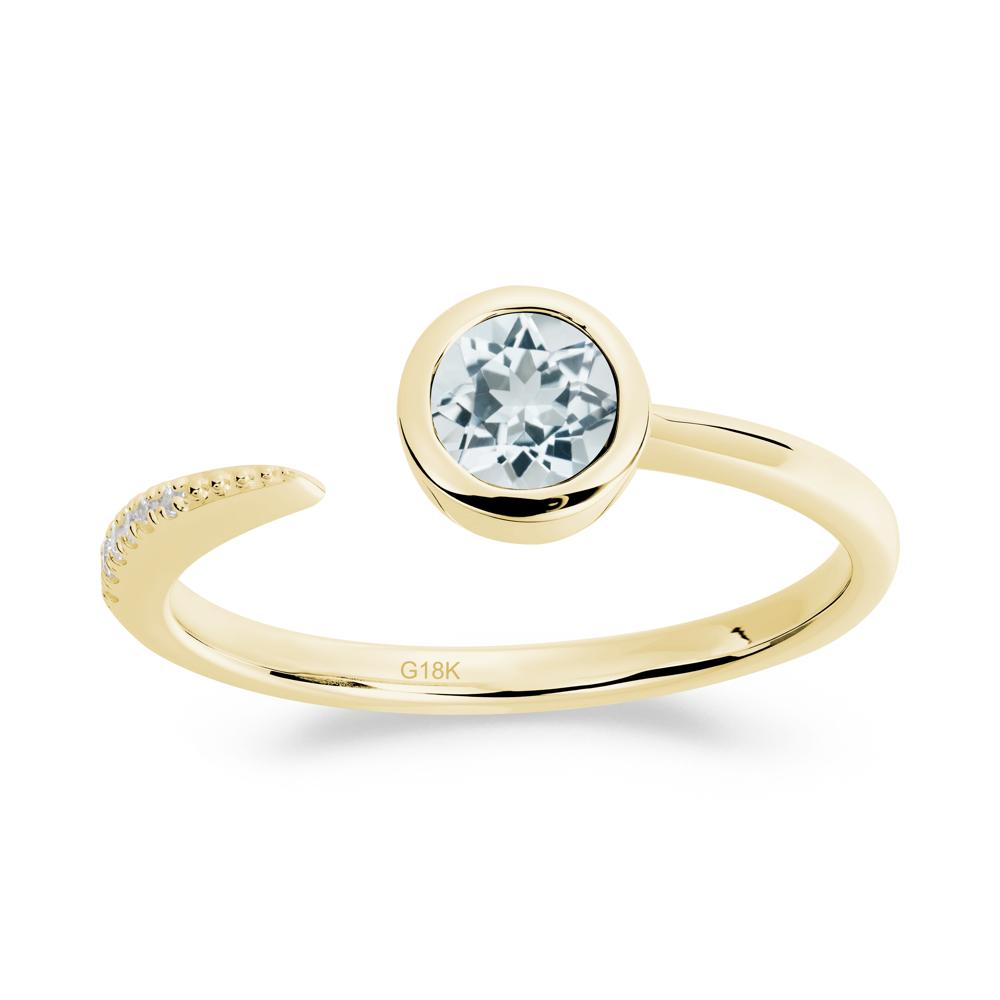 Bezel Set Round Aquamarine Open Ring - LUO Jewelry #metal_18k yellow gold