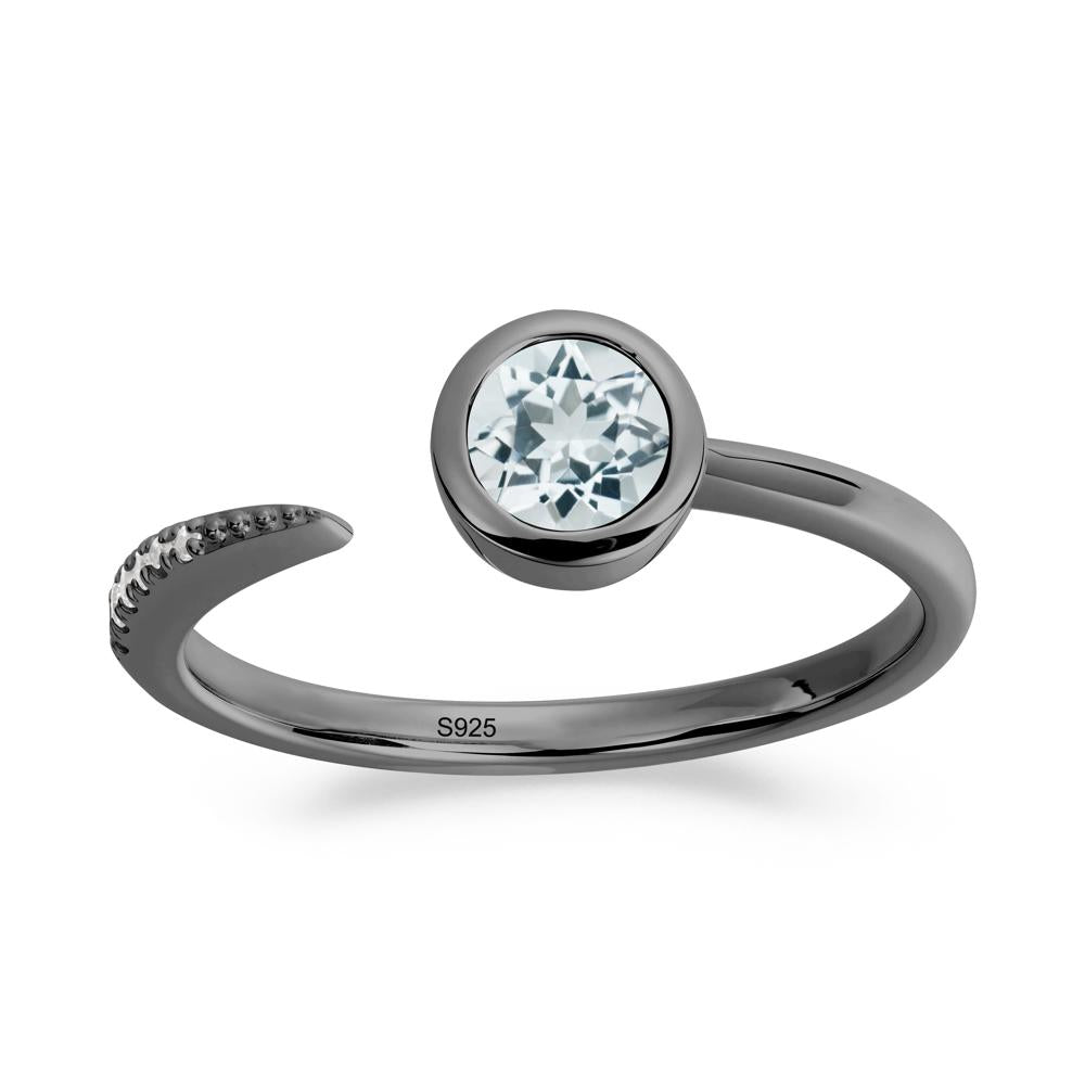 Bezel Set Round Aquamarine Open Ring - LUO Jewelry #metal_black finish sterling silver