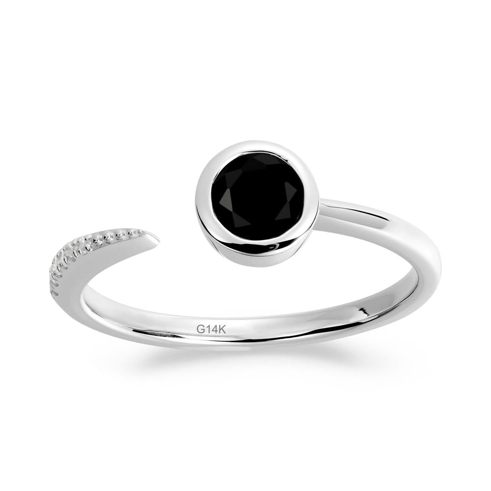 Bezel Set Round Black Spinel Open Ring - LUO Jewelry #metal_14k white gold