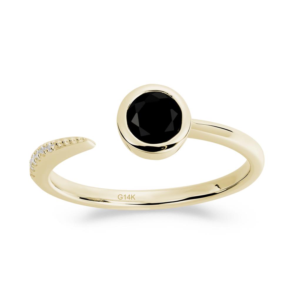 Bezel Set Round Black Spinel Open Ring - LUO Jewelry #metal_14k yellow gold