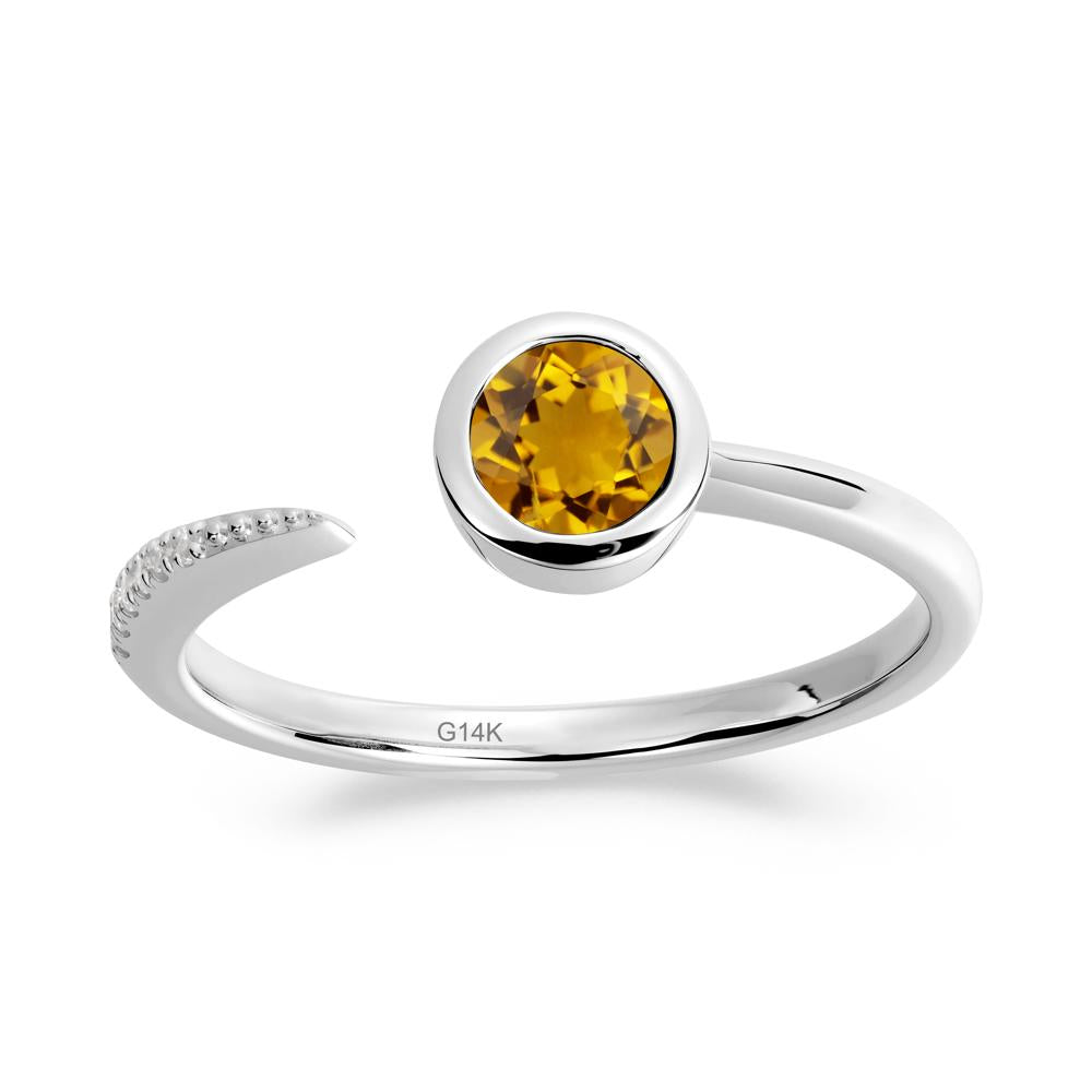Bezel Set Round Citrine Open Ring - LUO Jewelry #metal_14k white gold