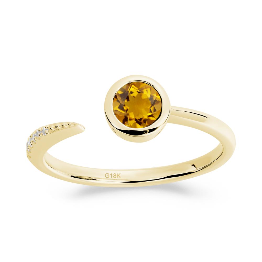 Bezel Set Round Citrine Open Ring - LUO Jewelry #metal_18k yellow gold