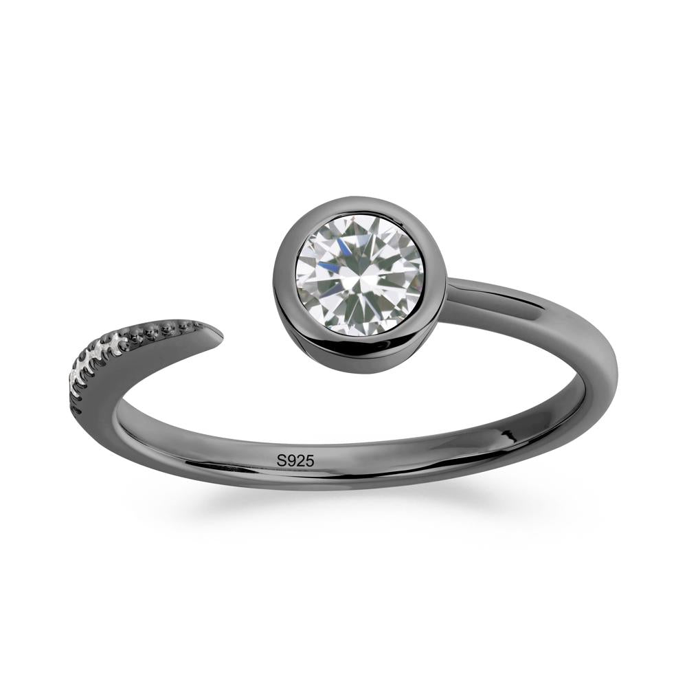 Bezel Set Round Cubic Zirconia Open Ring - LUO Jewelry #metal_black finish sterling silver