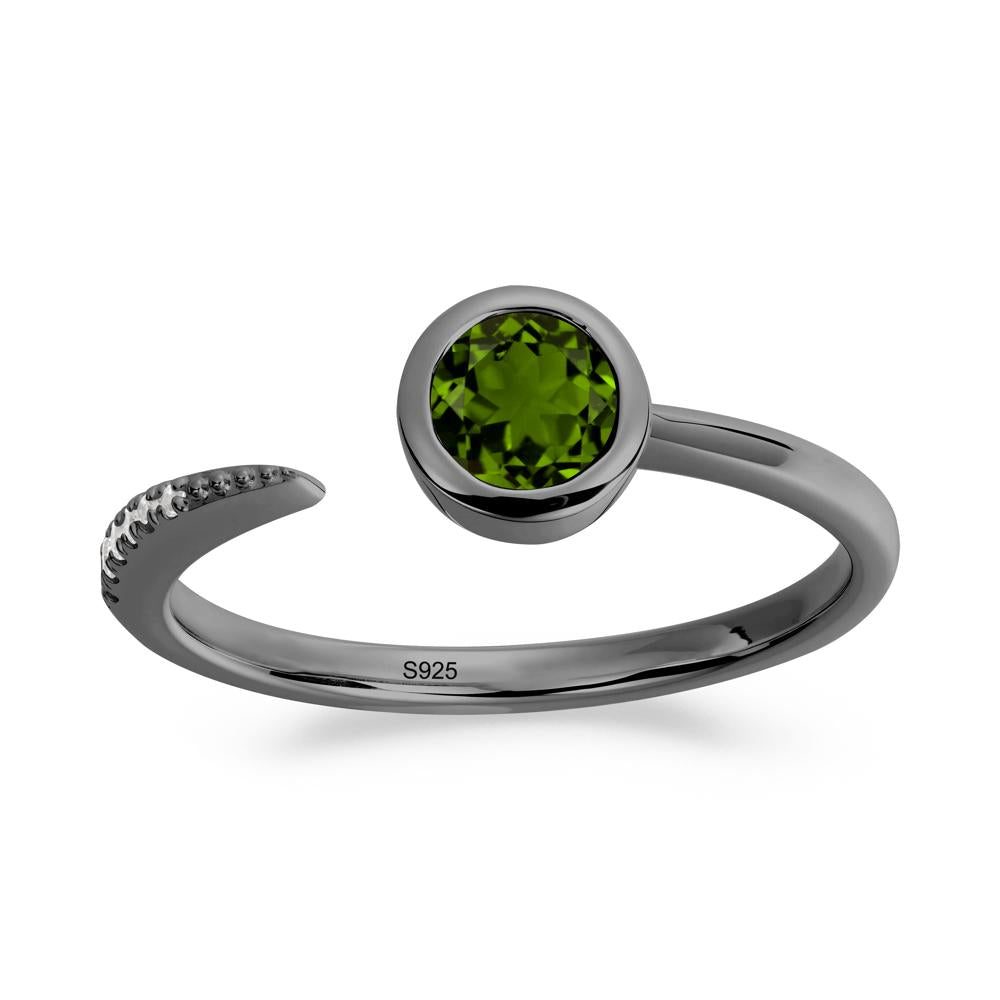 Bezel Set Round Diopside Open Ring - LUO Jewelry #metal_black finish sterling silver