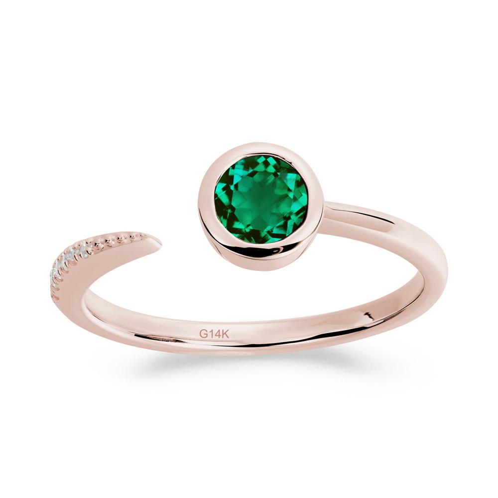 Bezel Set Round Emerald Open Ring - LUO Jewelry #metal_14k rose gold