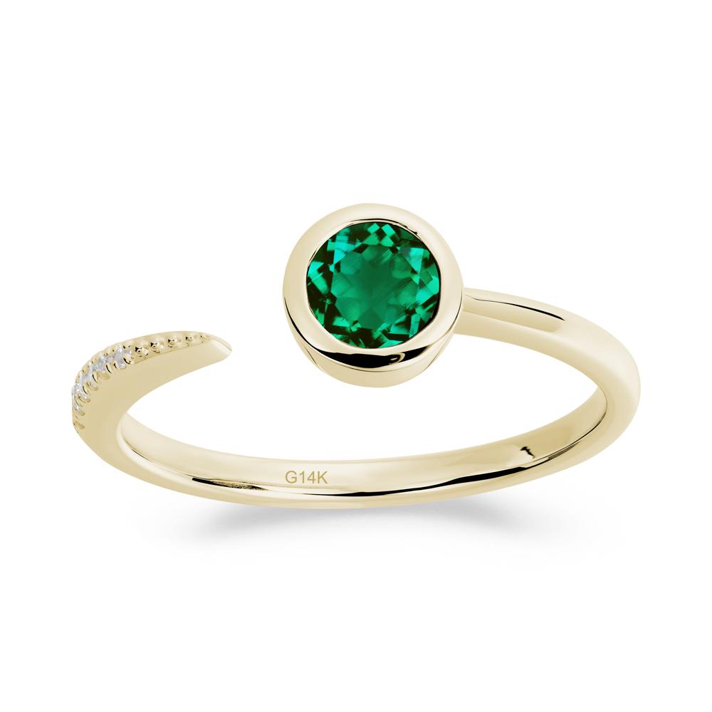 Bezel Set Round Emerald Open Ring - LUO Jewelry #metal_14k yellow gold
