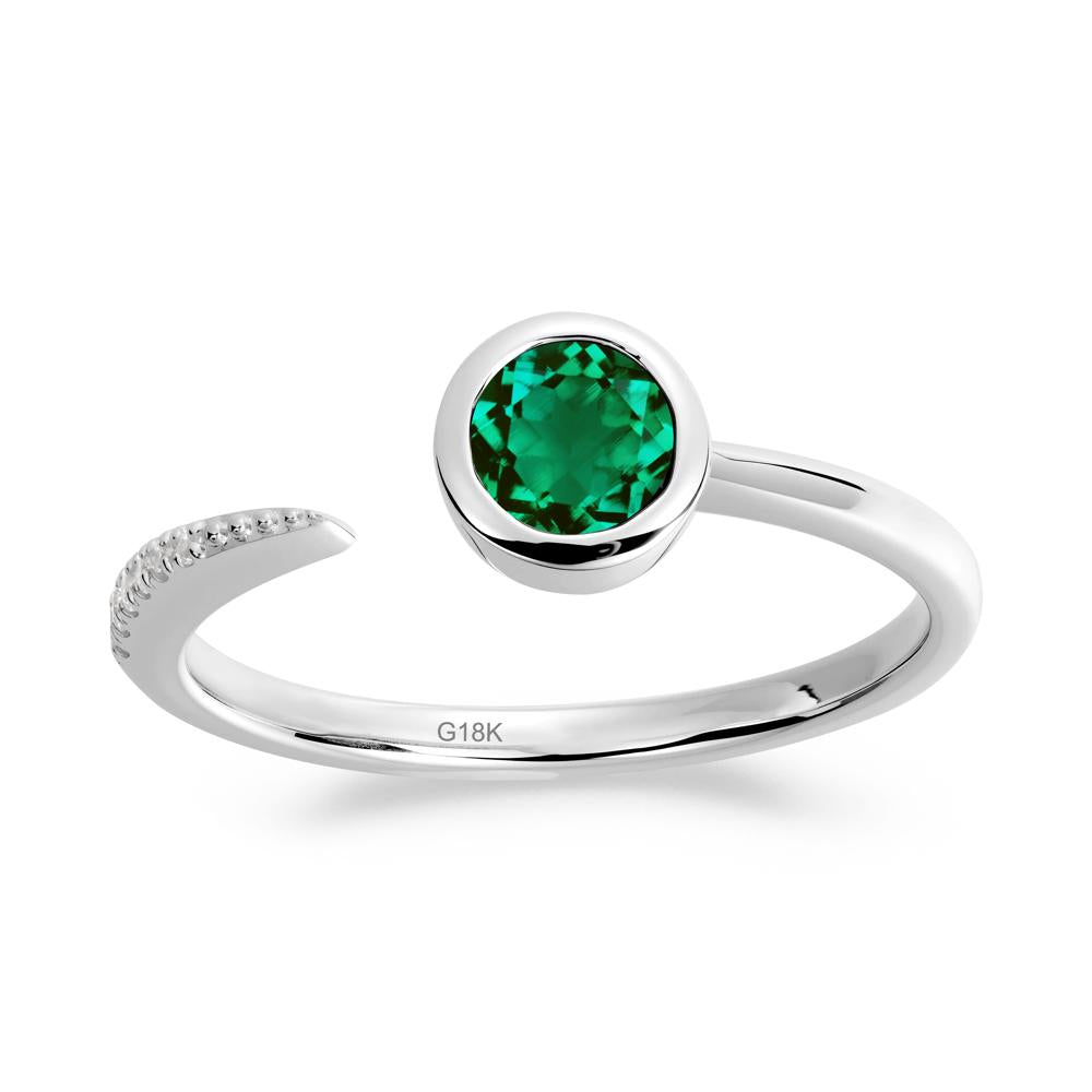Bezel Set Round Emerald Open Ring - LUO Jewelry #metal_18k white gold