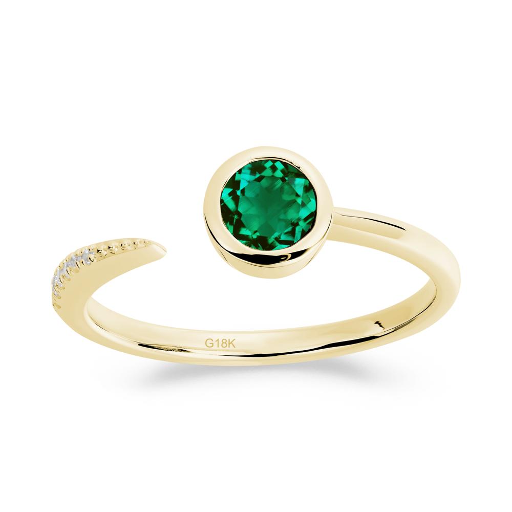 Bezel Set Round Emerald Open Ring - LUO Jewelry #metal_18k yellow gold