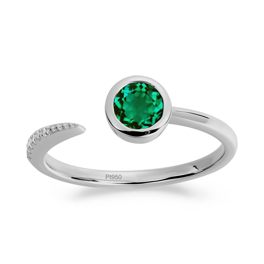 Bezel Set Round Emerald Open Ring - LUO Jewelry #metal_platinum