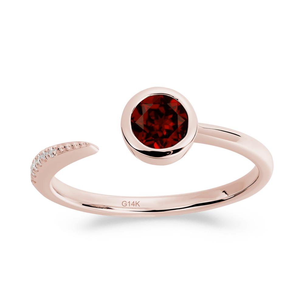 Bezel Set Round Garnet Open Ring - LUO Jewelry #metal_14k rose gold