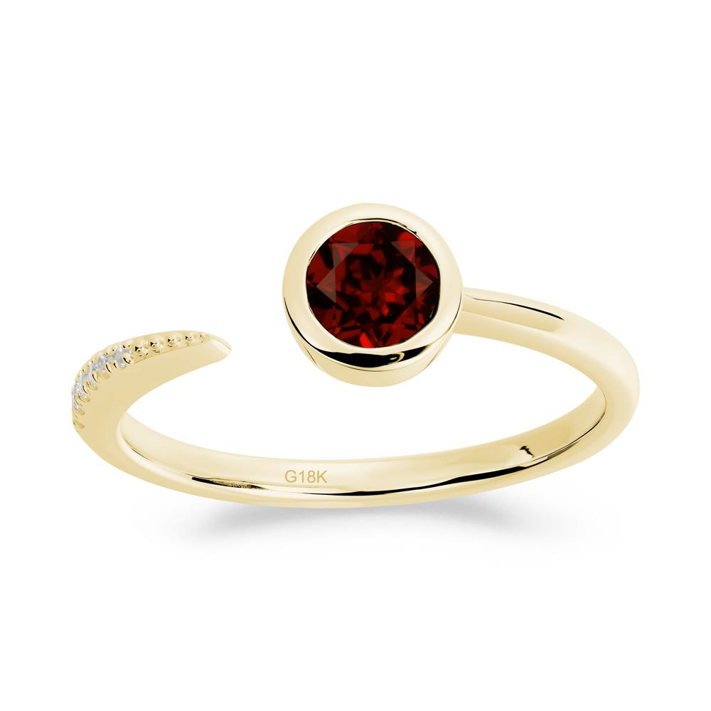 Bezel Set Round Garnet Open Ring - LUO Jewelry #metal_18k yellow gold