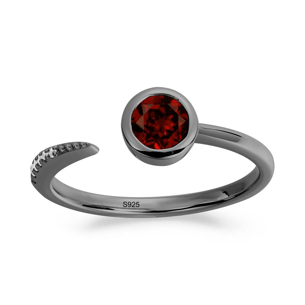 Bezel Set Round Garnet Open Ring - LUO Jewelry #metal_black finish sterling silver