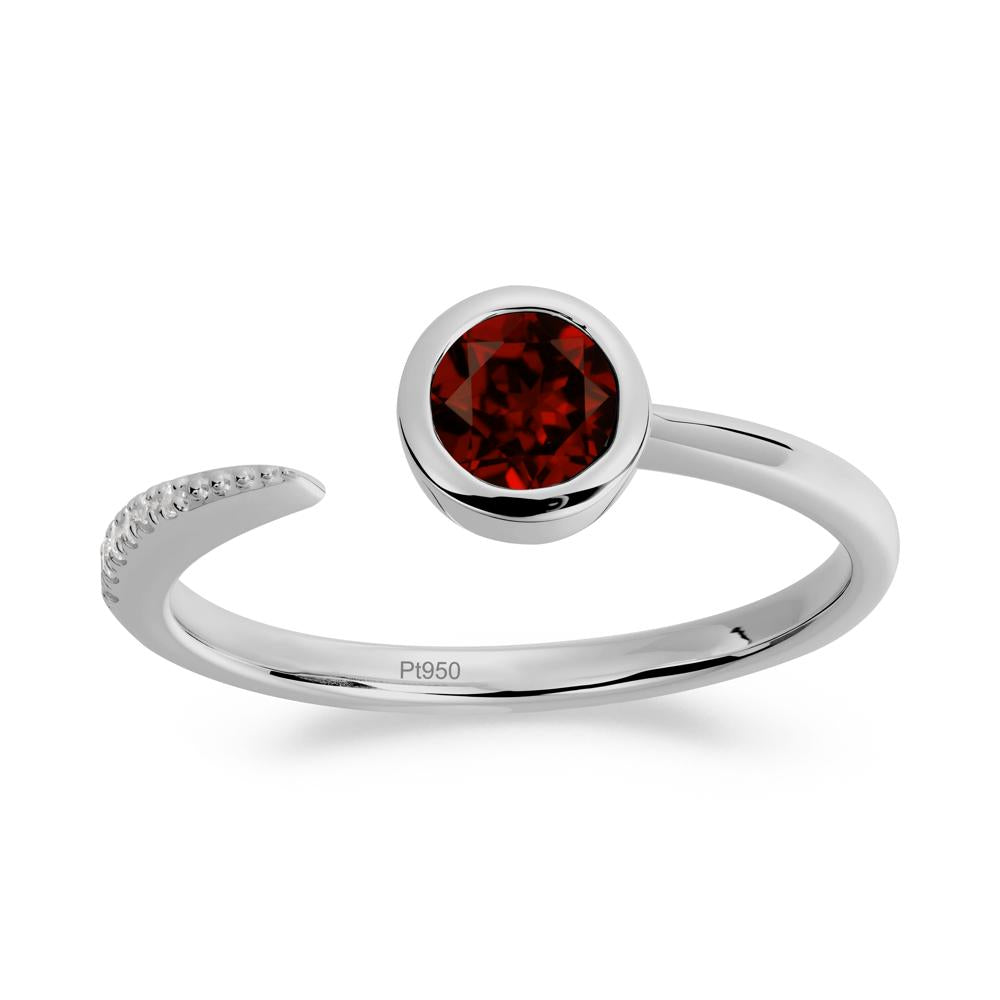 Bezel Set Round Garnet Open Ring - LUO Jewelry #metal_platinum