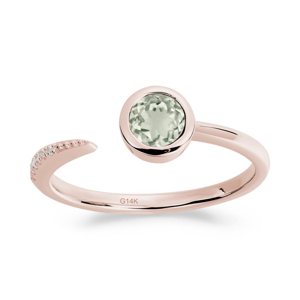 Bezel Set Round Green Amethyst Open Ring - LUO Jewelry #metal_14k rose gold