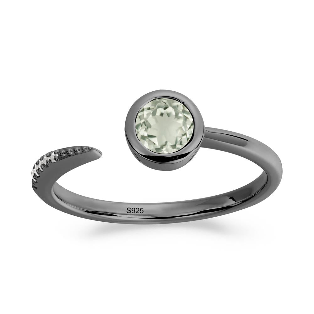 Bezel Set Round Green Amethyst Open Ring - LUO Jewelry #metal_black finish sterling silver