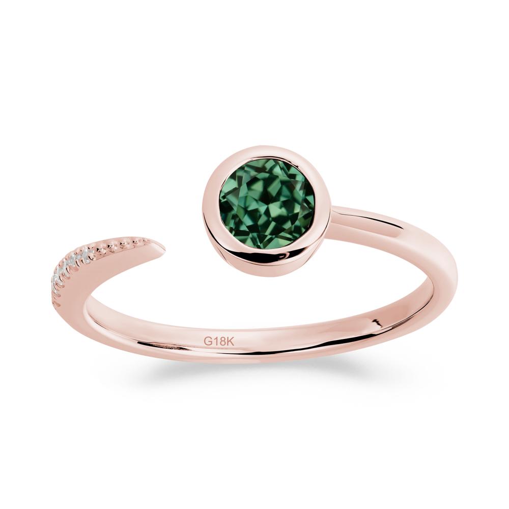 Bezel Set Round Green Sapphire Open Ring - LUO Jewelry #metal_18k rose gold