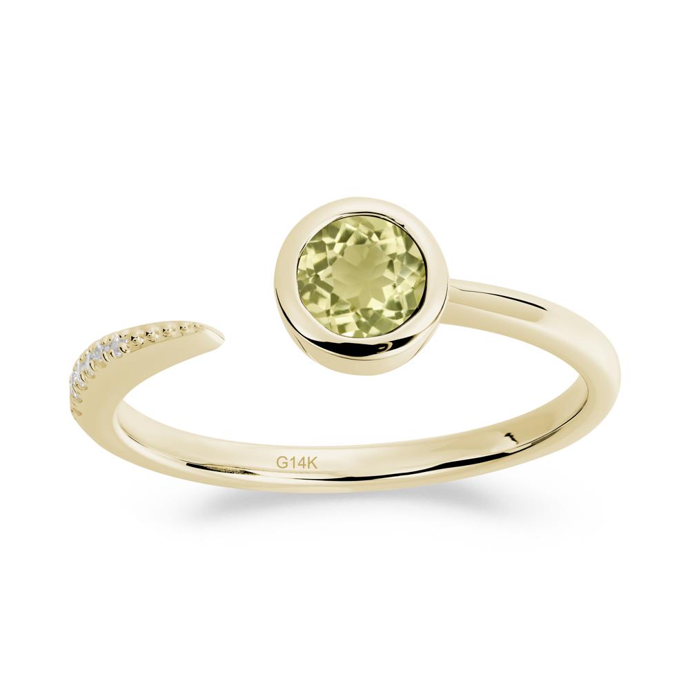 Bezel Set Round Lemon Quartz Open Ring - LUO Jewelry #metal_14k yellow gold