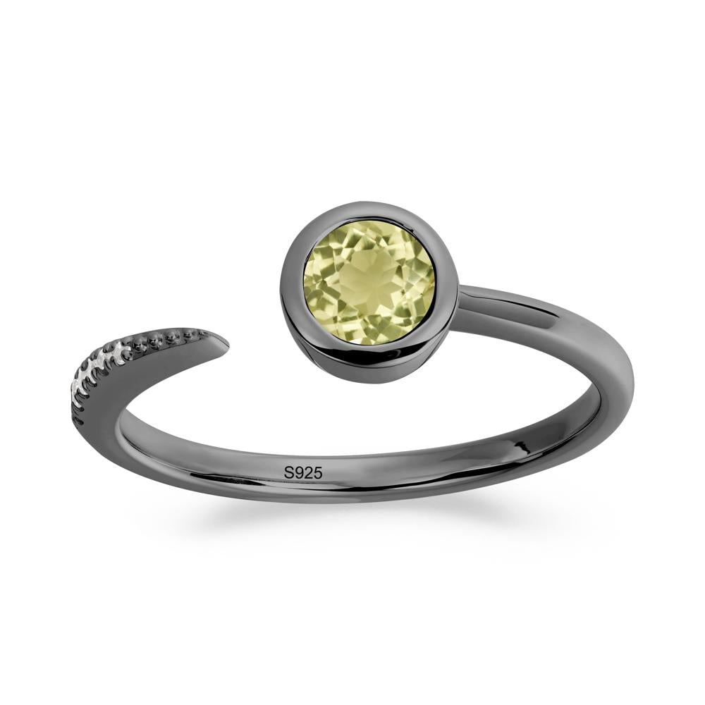 Bezel Set Round Lemon Quartz Open Ring - LUO Jewelry #metal_black finish sterling silver