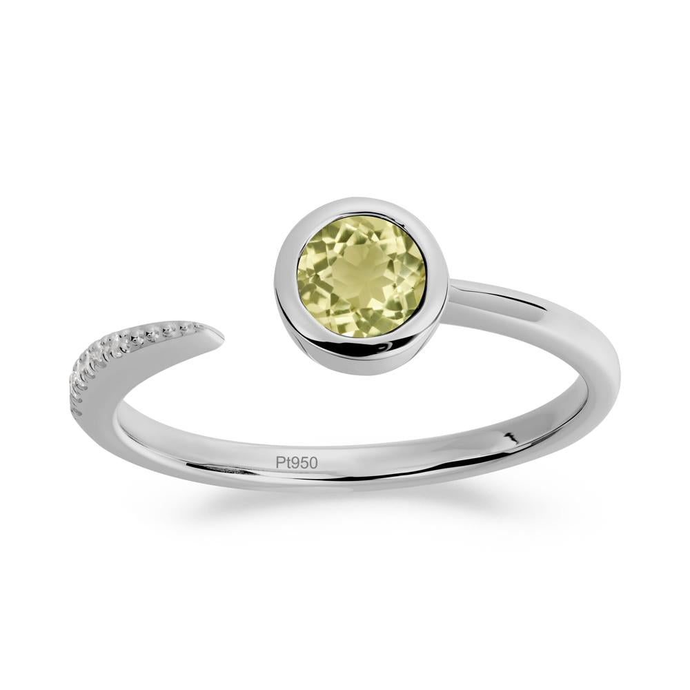 Bezel Set Round Lemon Quartz Open Ring - LUO Jewelry #metal_platinum