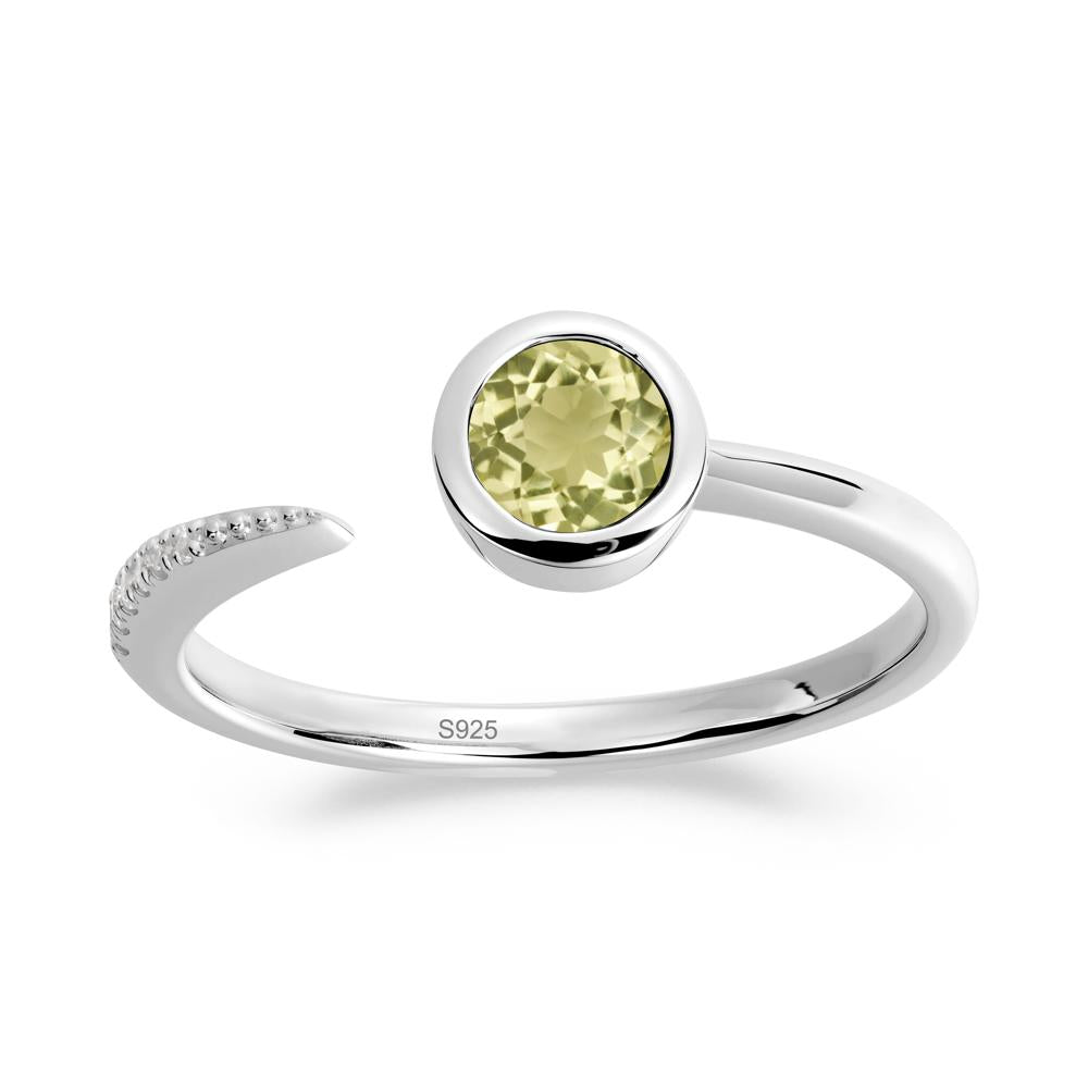Bezel Set Round Lemon Quartz Open Ring - LUO Jewelry #metal_sterling silver