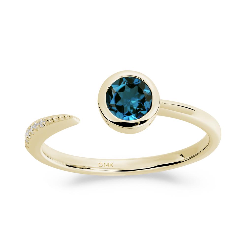 Bezel Set Round London Blue Topaz Open Ring - LUO Jewelry #metal_14k yellow gold
