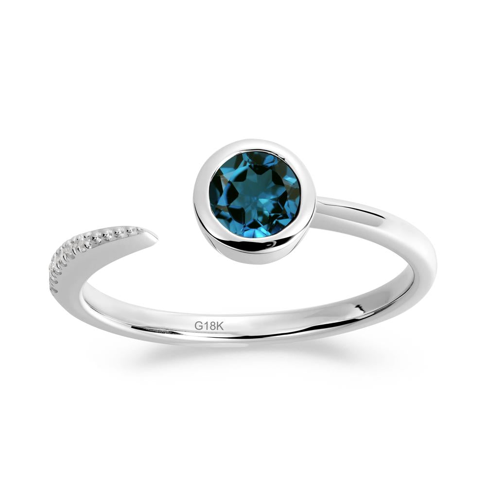 Bezel Set Round London Blue Topaz Open Ring - LUO Jewelry #metal_18k white gold