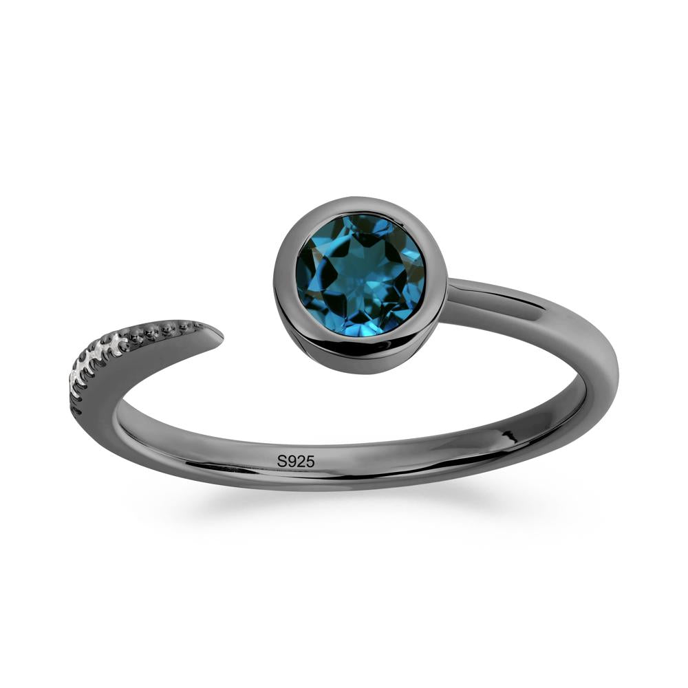Bezel Set Round London Blue Topaz Open Ring - LUO Jewelry #metal_black finish sterling silver