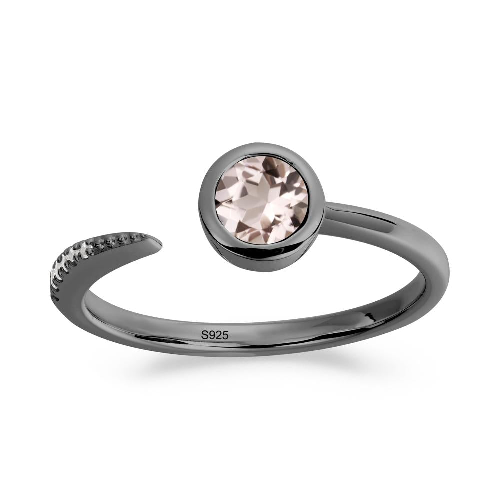 Bezel Set Round Morganite Open Ring - LUO Jewelry #metal_black finish sterling silver