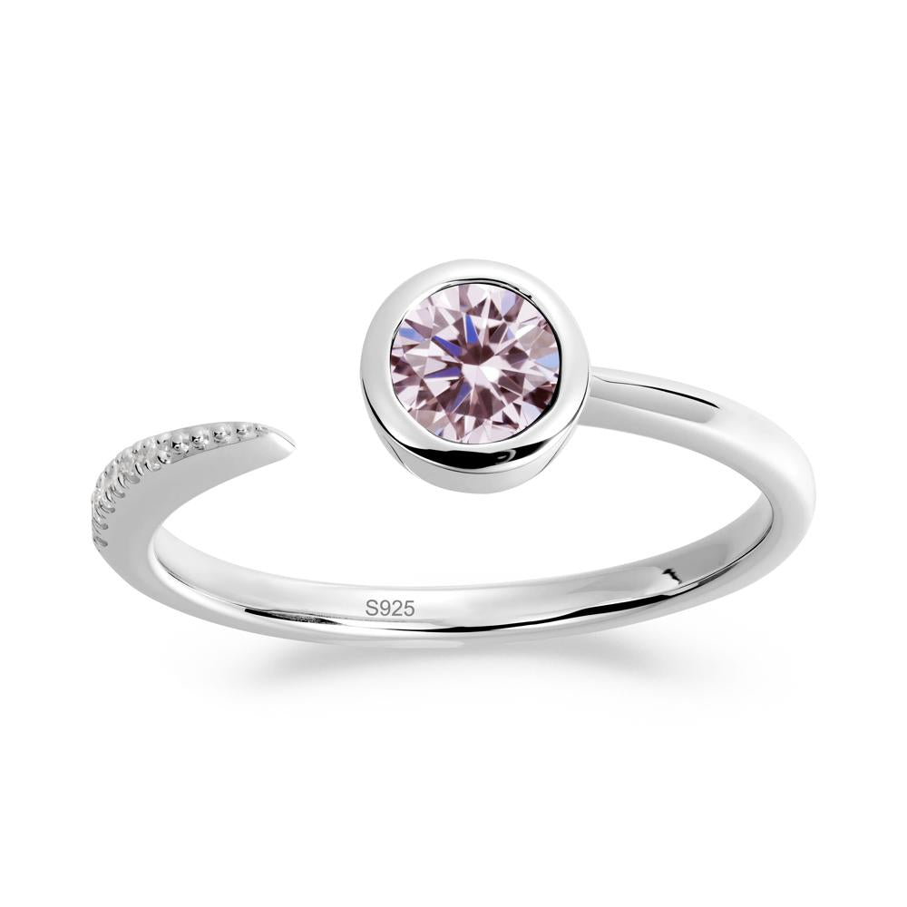 Bezel Set Round Pink Cubic Zirconia Open Ring - LUO Jewelry #metal_sterling silver