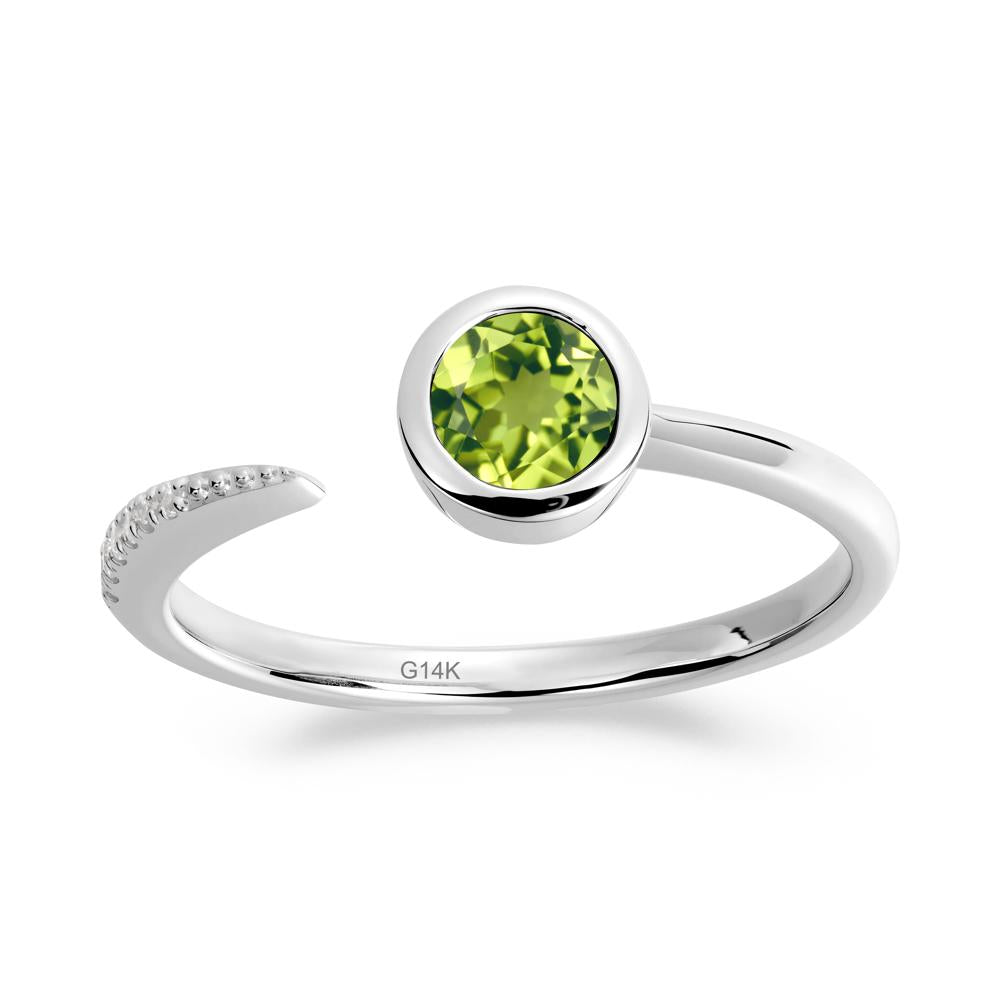 Bezel Set Round Peridot Open Ring - LUO Jewelry #metal_14k white gold