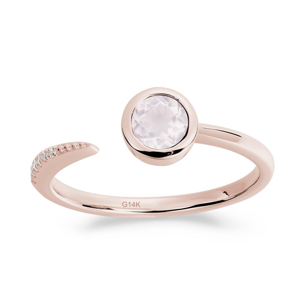 Bezel Set Round Rose Quartz Open Ring - LUO Jewelry #metal_14k rose gold