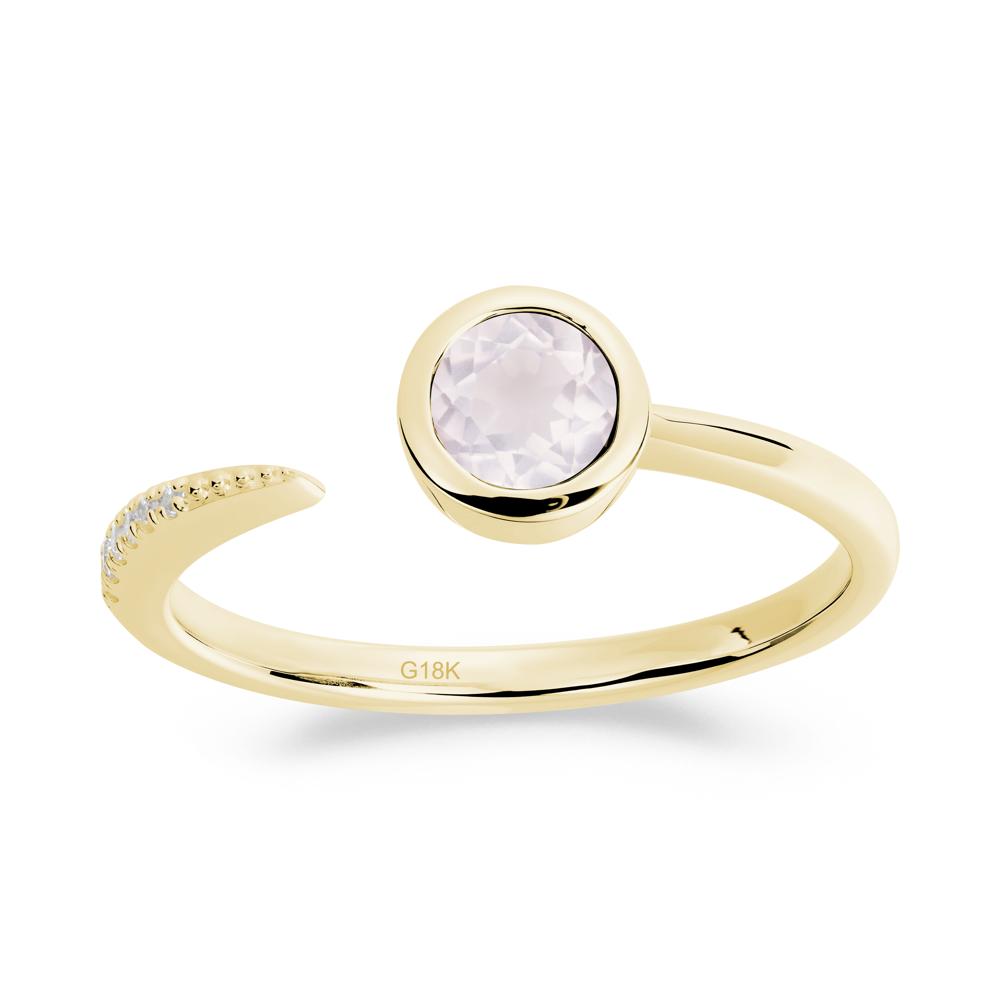 Bezel Set Round Rose Quartz Open Ring - LUO Jewelry #metal_18k yellow gold