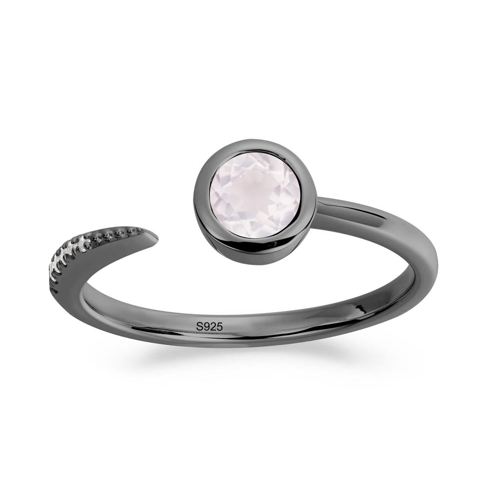 Bezel Set Round Rose Quartz Open Ring - LUO Jewelry #metal_black finish sterling silver