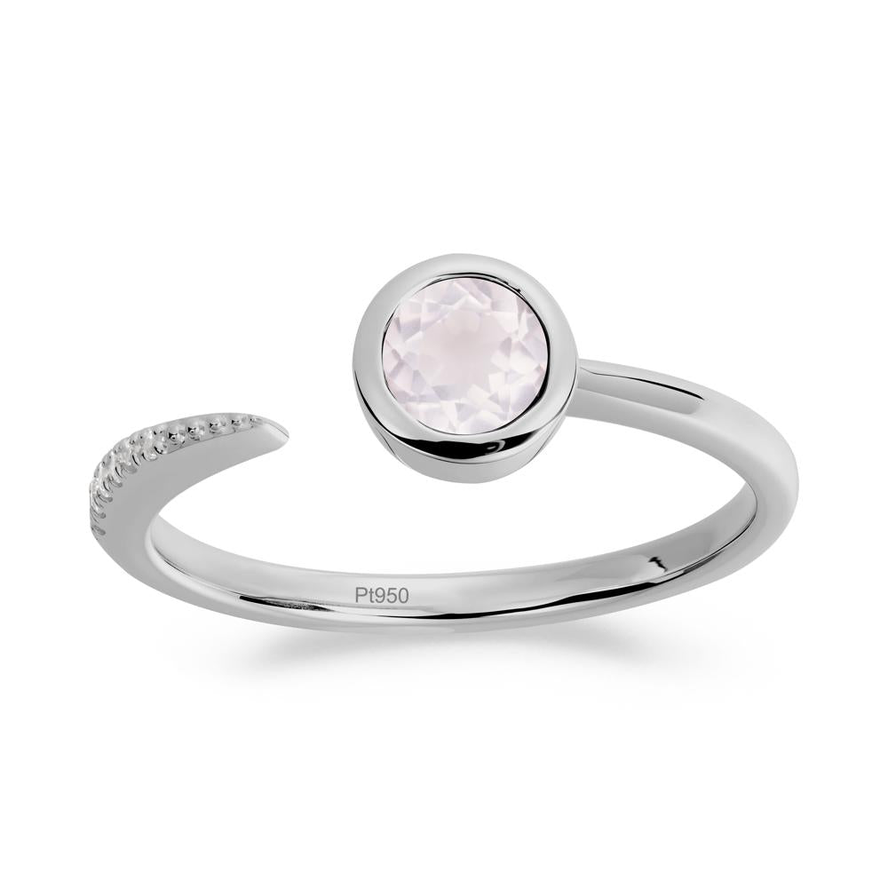 Bezel Set Round Rose Quartz Open Ring - LUO Jewelry #metal_platinum