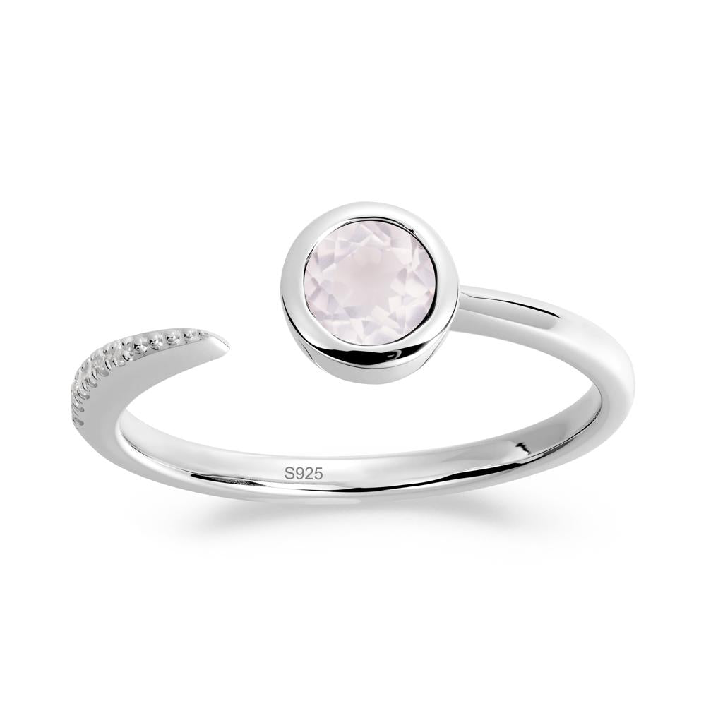 Bezel Set Round Rose Quartz Open Ring - LUO Jewelry #metal_sterling silver