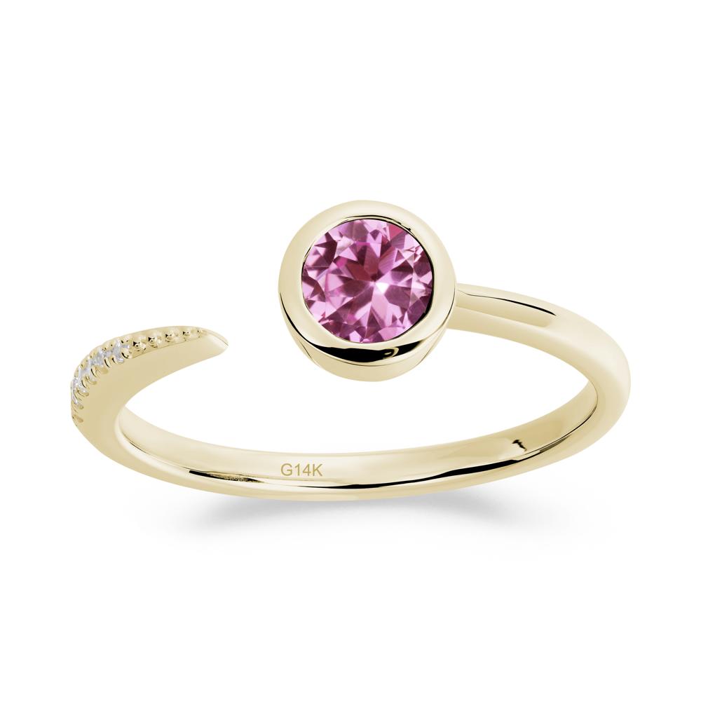Bezel Set Round Pink Sapphire Open Ring - LUO Jewelry #metal_14k yellow gold