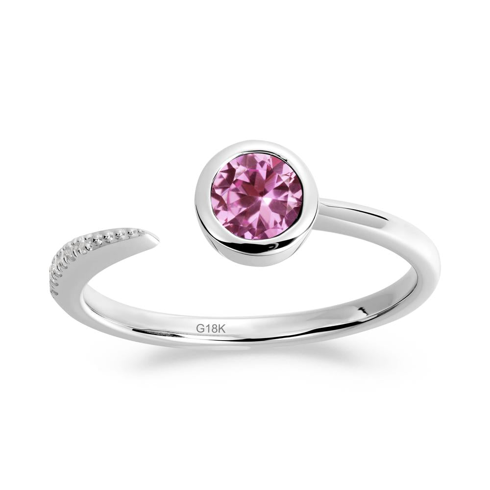 Bezel Set Round Pink Sapphire Open Ring - LUO Jewelry #metal_18k white gold