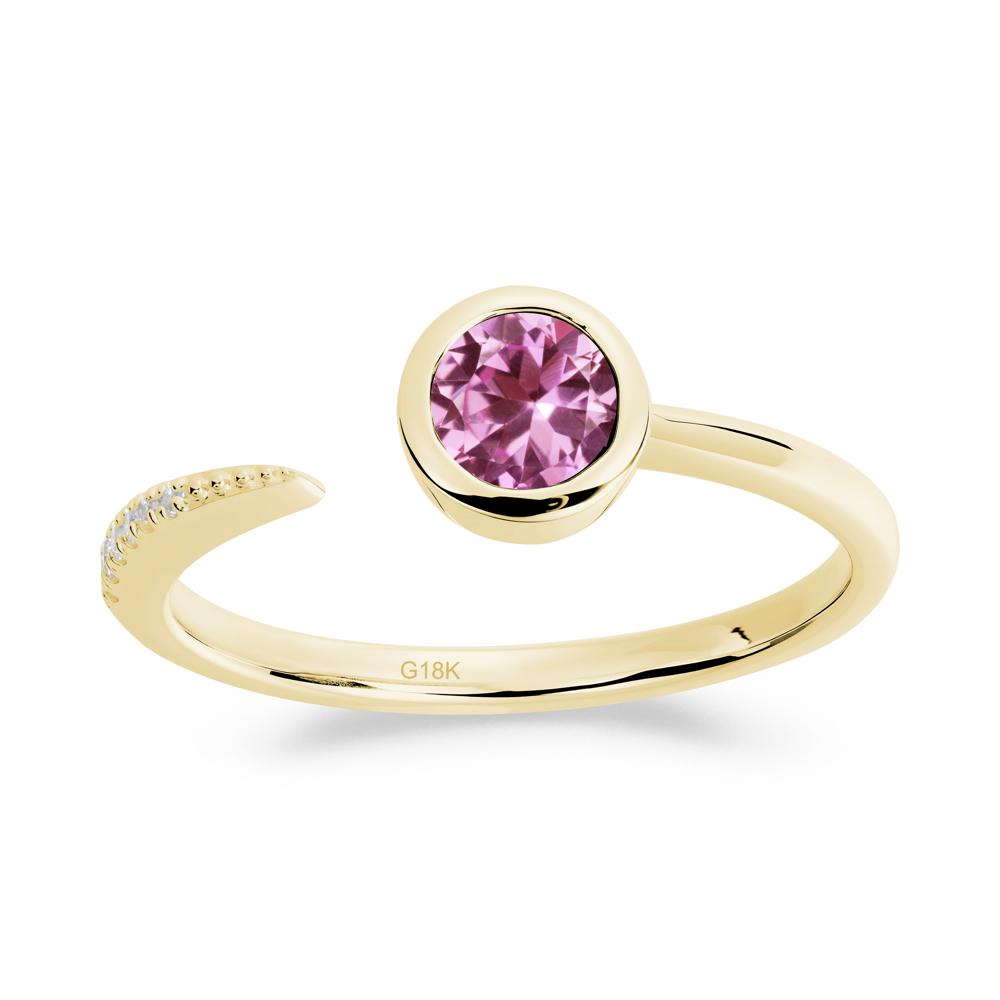 Bezel Set Round Pink Sapphire Open Ring - LUO Jewelry #metal_18k yellow gold