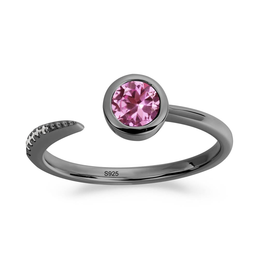 Bezel Set Round Pink Sapphire Open Ring - LUO Jewelry #metal_black finish sterling silver