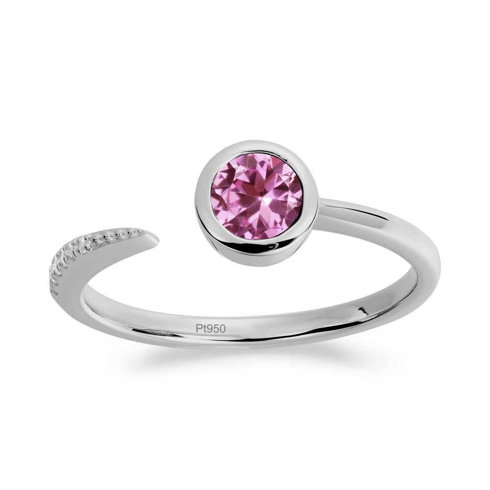 Bezel Set Round Pink Sapphire Open Ring - LUO Jewelry #metal_platinum