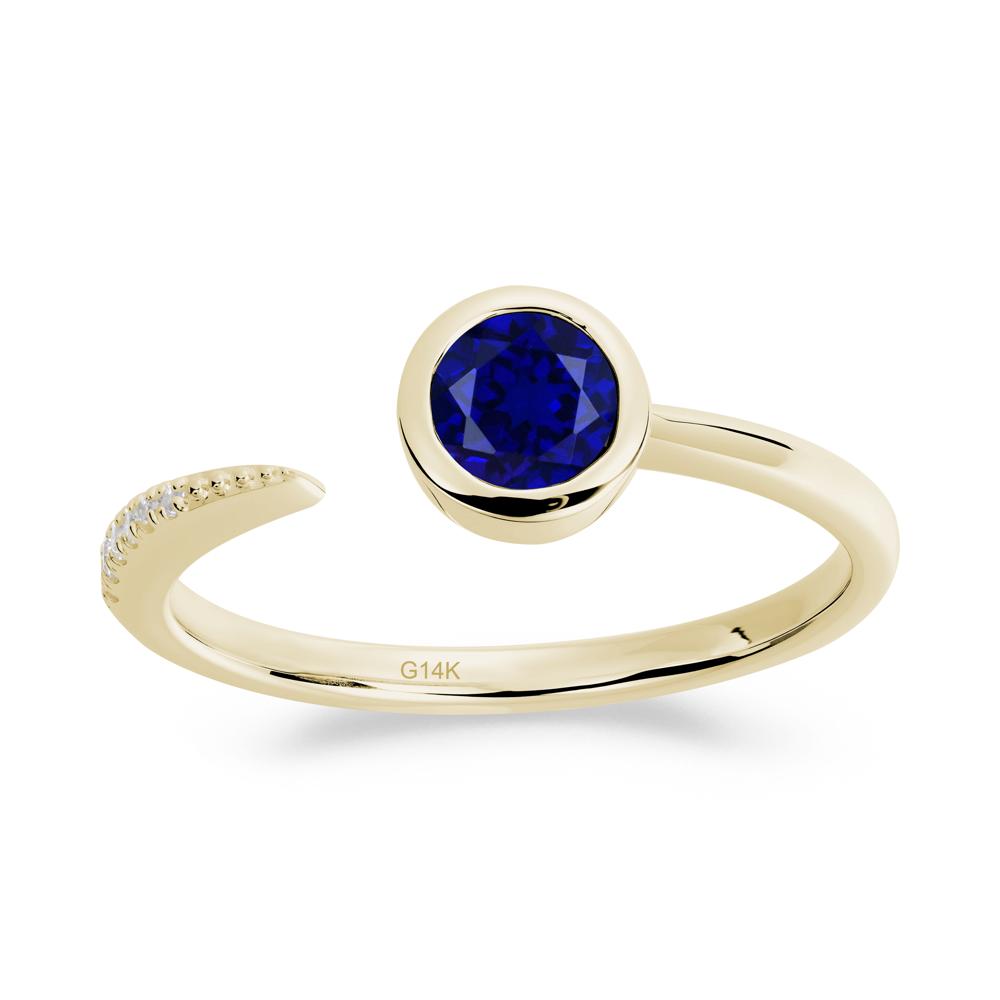Bezel Set Round Sapphire Open Ring - LUO Jewelry #metal_14k yellow gold