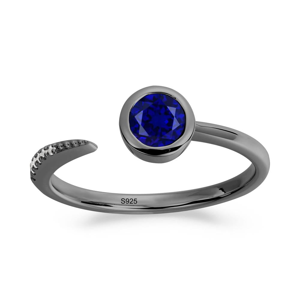 Bezel Set Round Sapphire Open Ring - LUO Jewelry #metal_black finish sterling silver