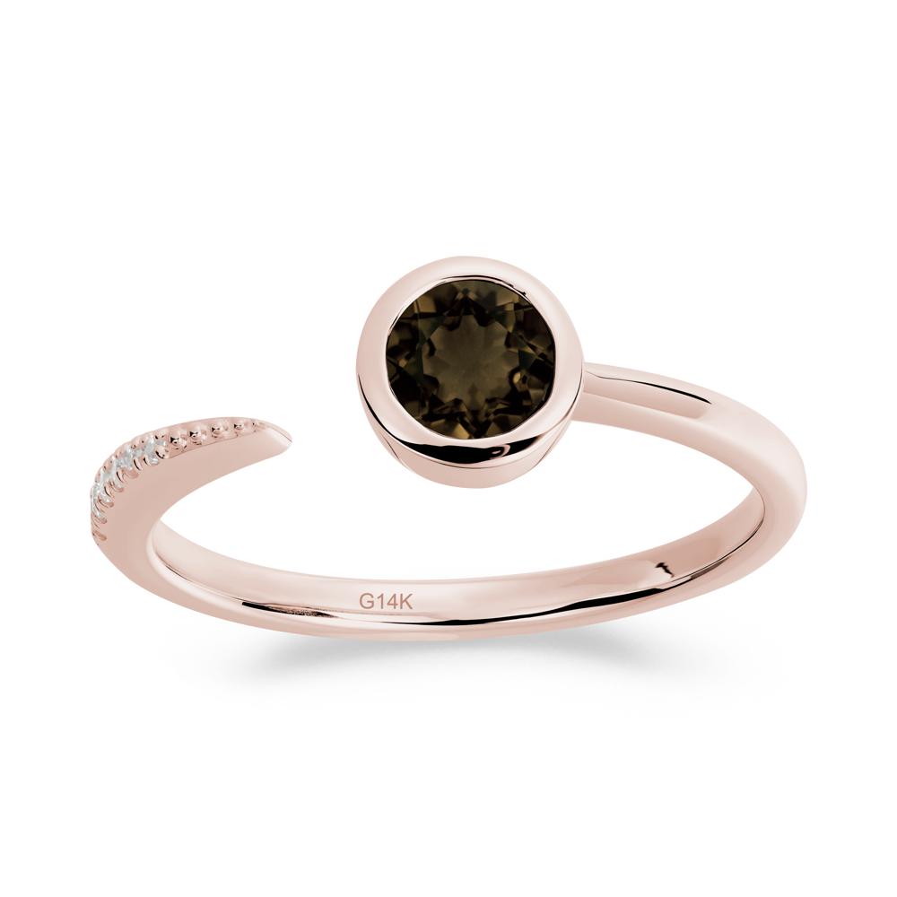 Bezel Set Round Smoky Quartz Open Ring - LUO Jewelry #metal_14k rose gold