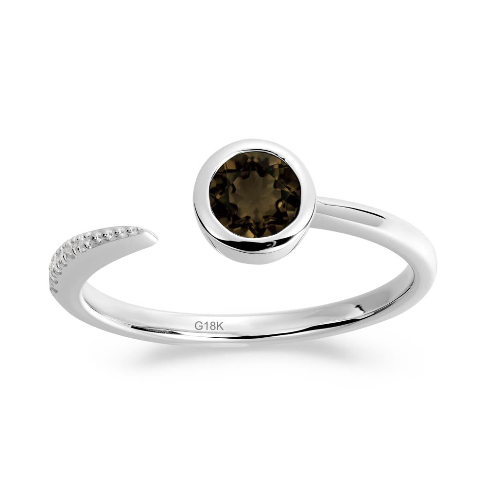 Bezel Set Round Smoky Quartz Open Ring - LUO Jewelry #metal_18k white gold