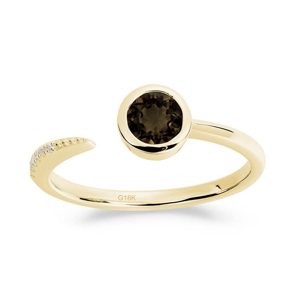 Bezel Set Round Smoky Quartz Open Ring - LUO Jewelry #metal_18k yellow gold