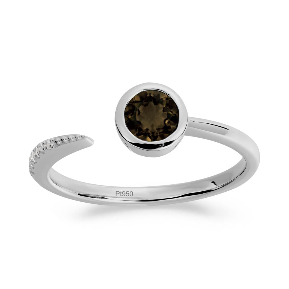 Bezel Set Round Smoky Quartz Open Ring - LUO Jewelry #metal_platinum