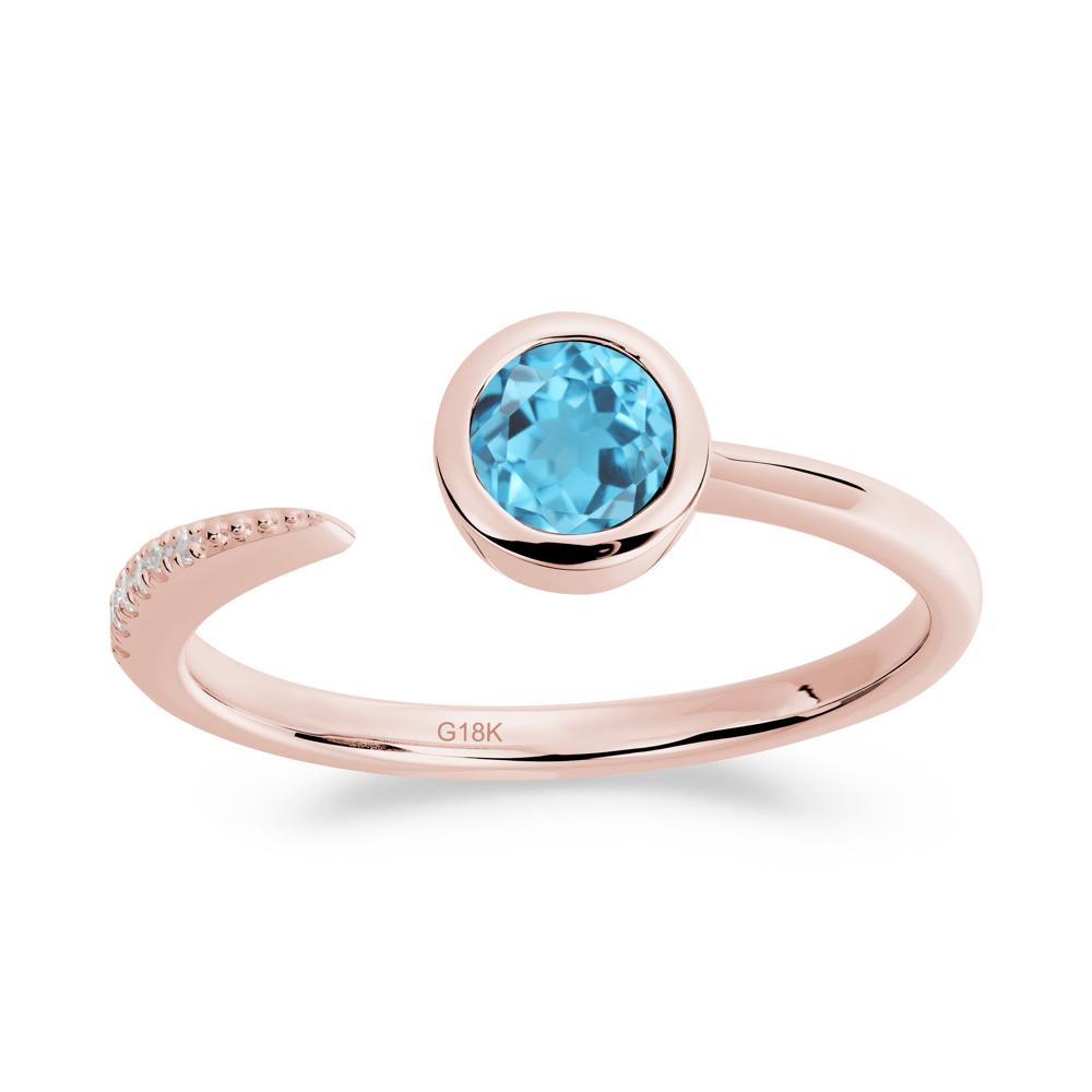 Bezel Set Round Swiss Blue Topaz Open Ring - LUO Jewelry #metal_18k rose gold