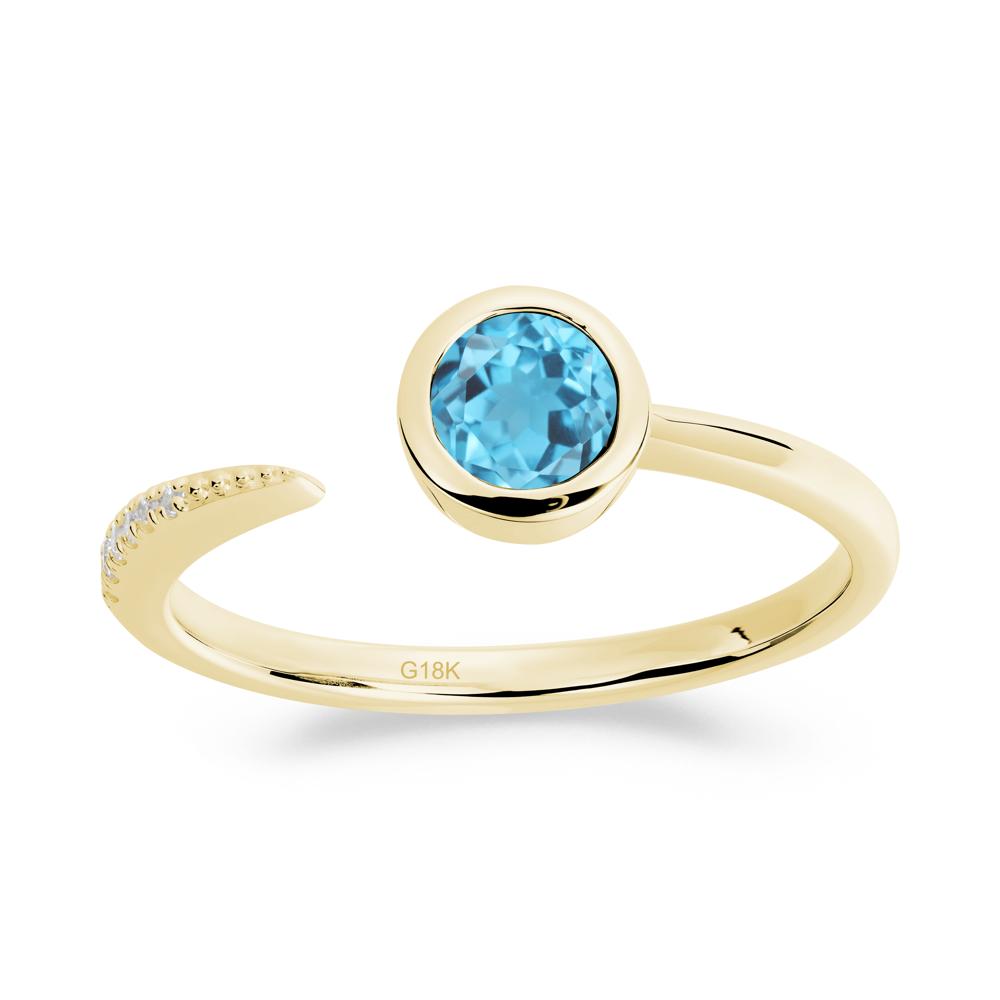 Bezel Set Round Swiss Blue Topaz Open Ring - LUO Jewelry #metal_18k yellow gold