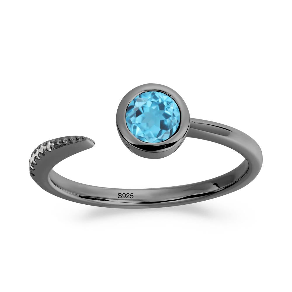 Bezel Set Round Swiss Blue Topaz Open Ring - LUO Jewelry #metal_black finish sterling silver